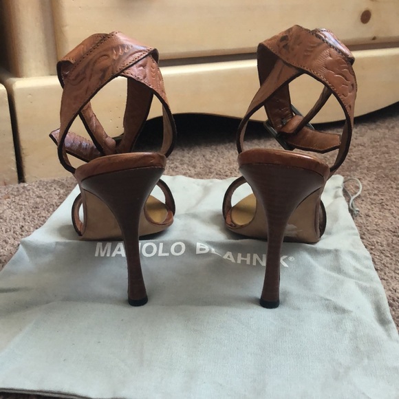 Manolo Blahnik Leather Strappy Sandal 105 Stiletto Heels with Ankle Strap - Picture 9 of 14